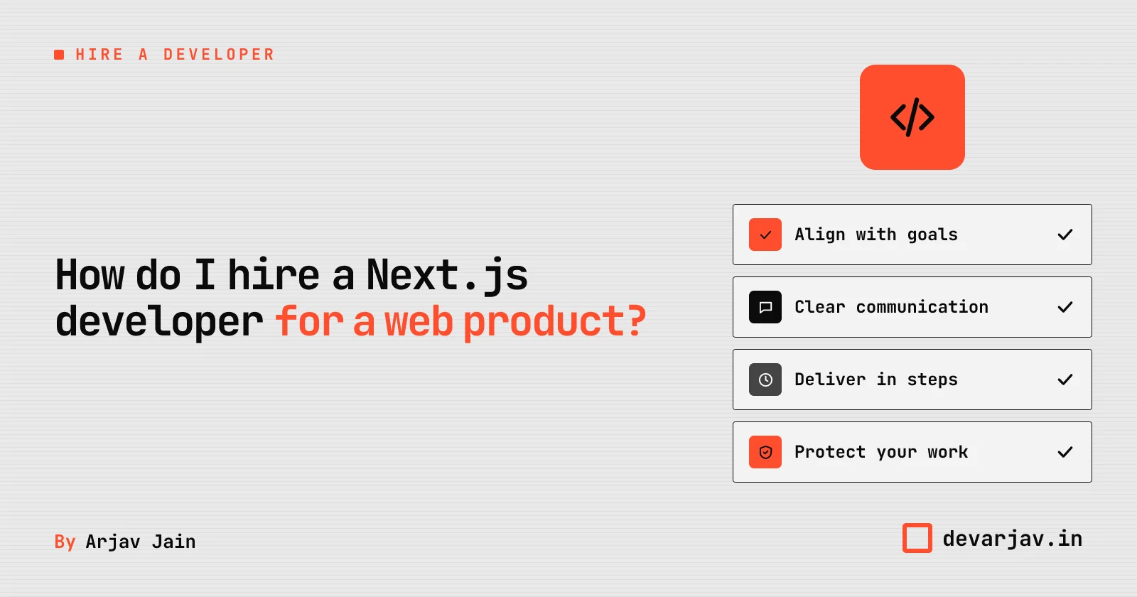 A developer building a web product with Next.js, focusing on business goals and smooth handover